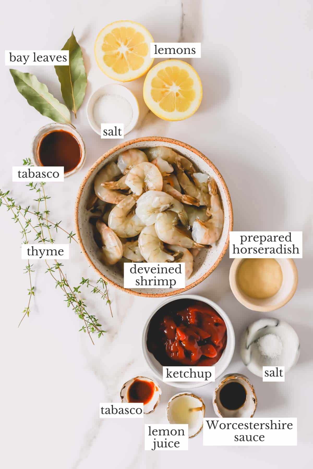 Ingredients to make shrimp cocktail.