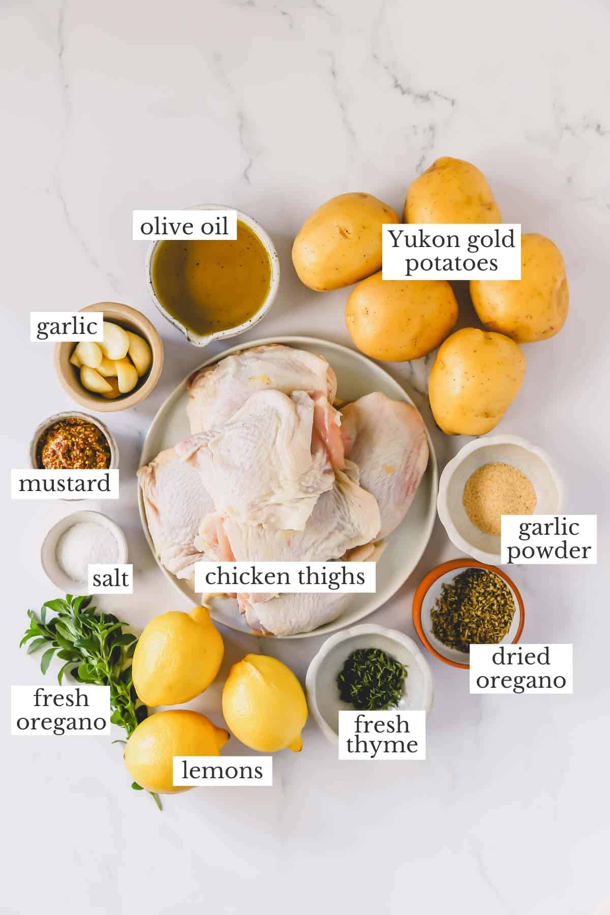 Ingredients to make Greek lemon chicken and potatoes.