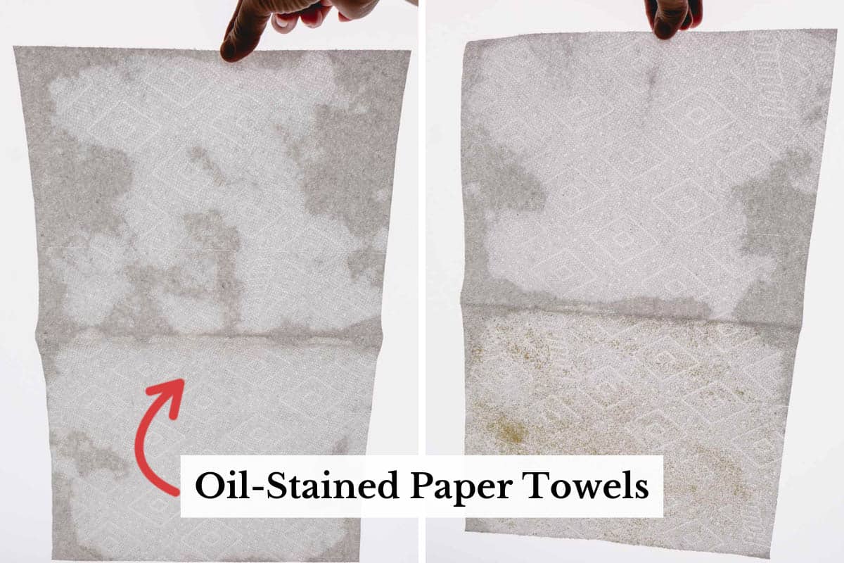 Grease stained paper towels.