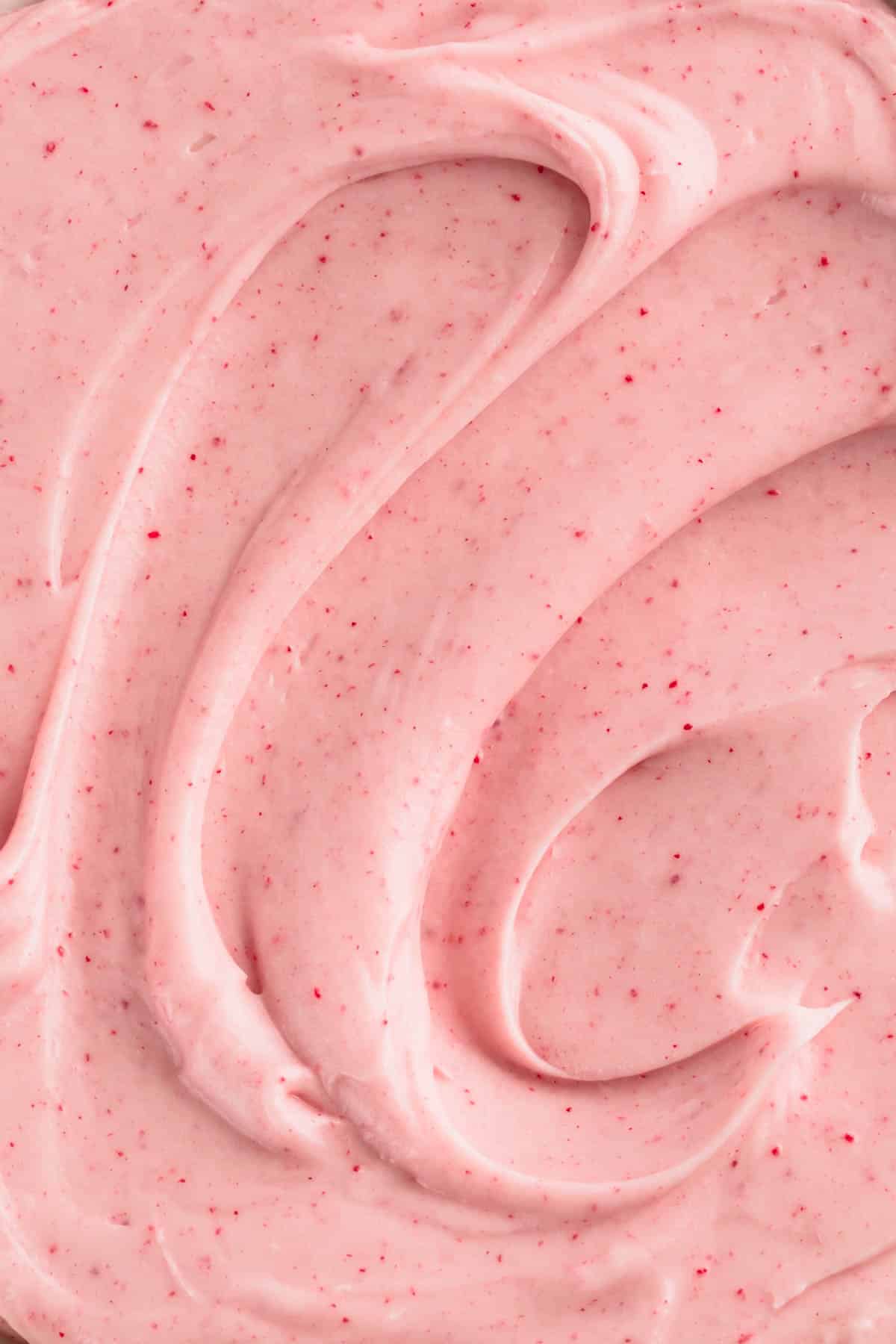 Swirled raspberry cream cheese frosting.