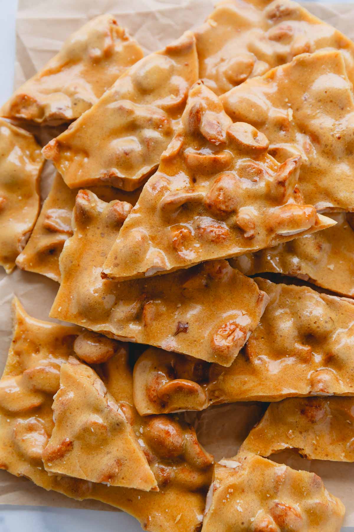 Peanut brittle pieces.