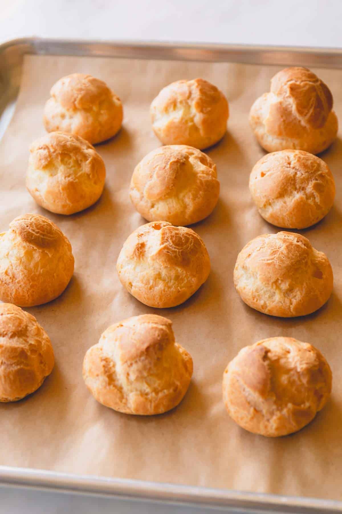 Baked creme puff shells.