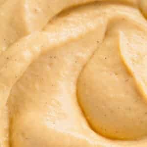 Close up view of homemade vanilla pudding.