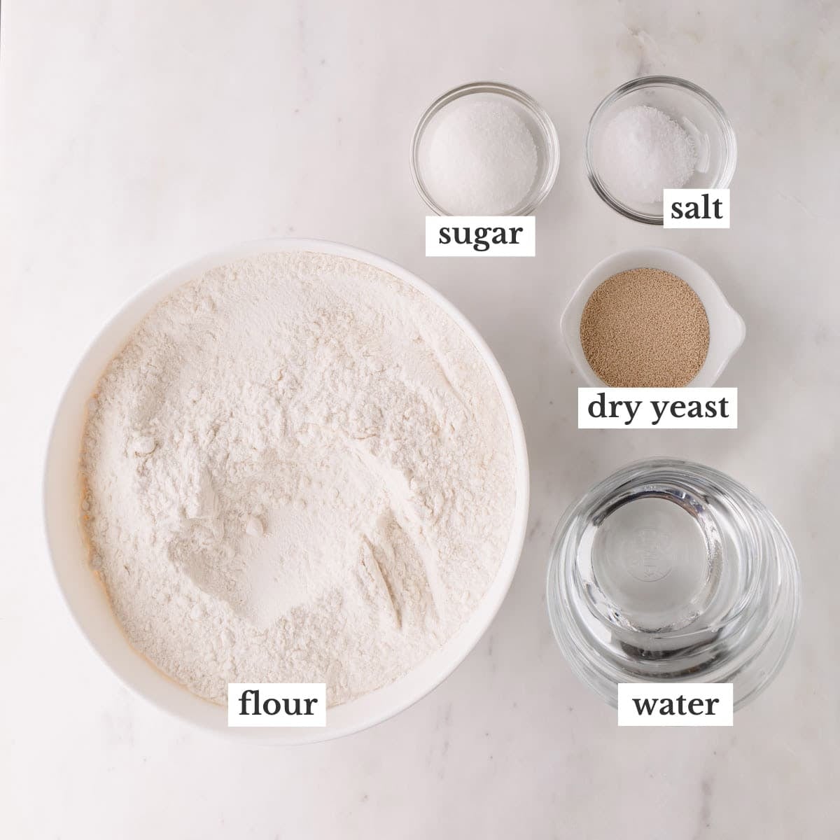 Ingredients to make homemade French bread.