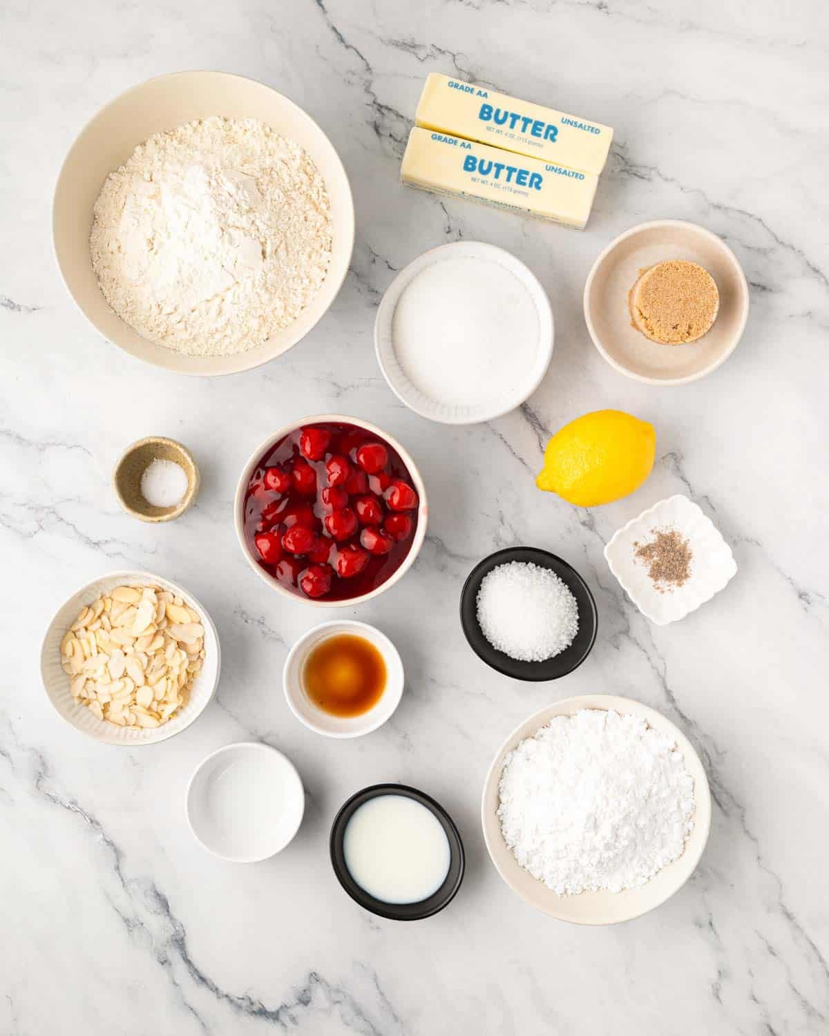 Ingredients for cherry pie bars.