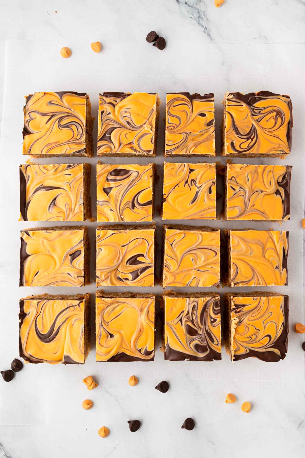 Overhead image of cut scotcharoo bars.