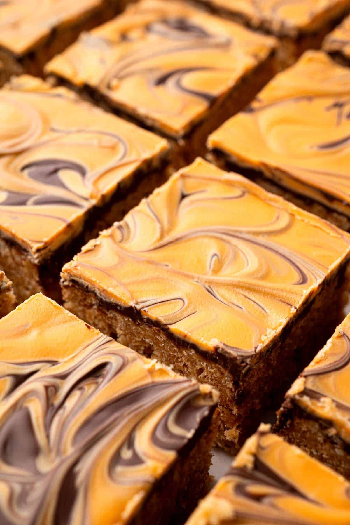 Overhead image of cut scotcharoo bars.