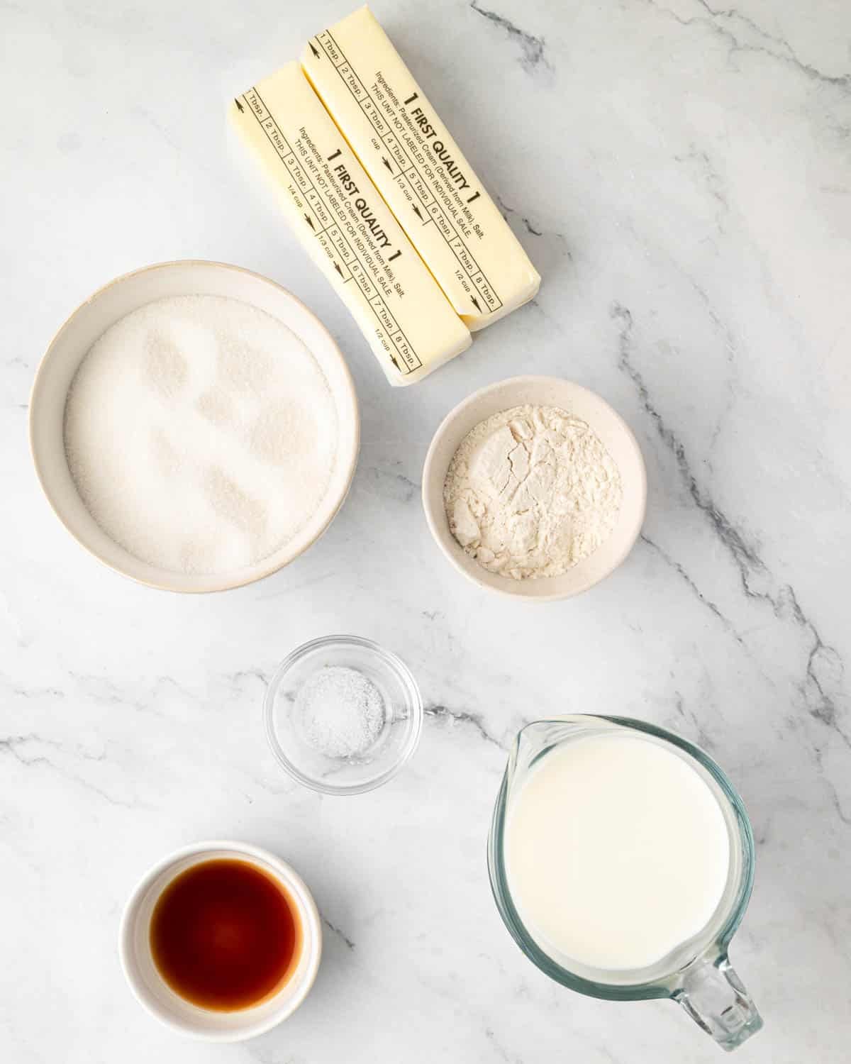 Ingredients for red velvet frosting.